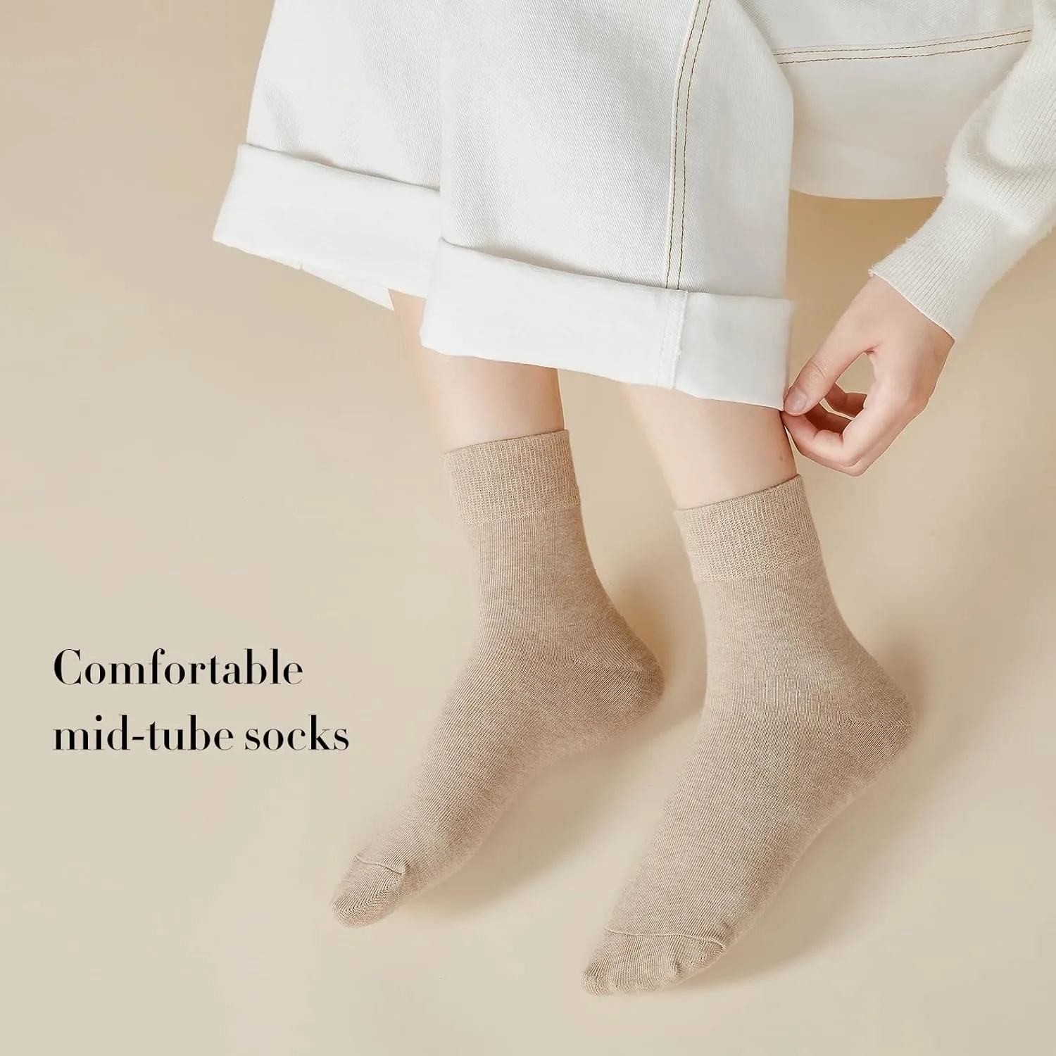 J-BOX 8-10 Pairs Womens Cotton Crew Socks Thin Dress Socks for Women Above Ankle Breathable Casual Sock