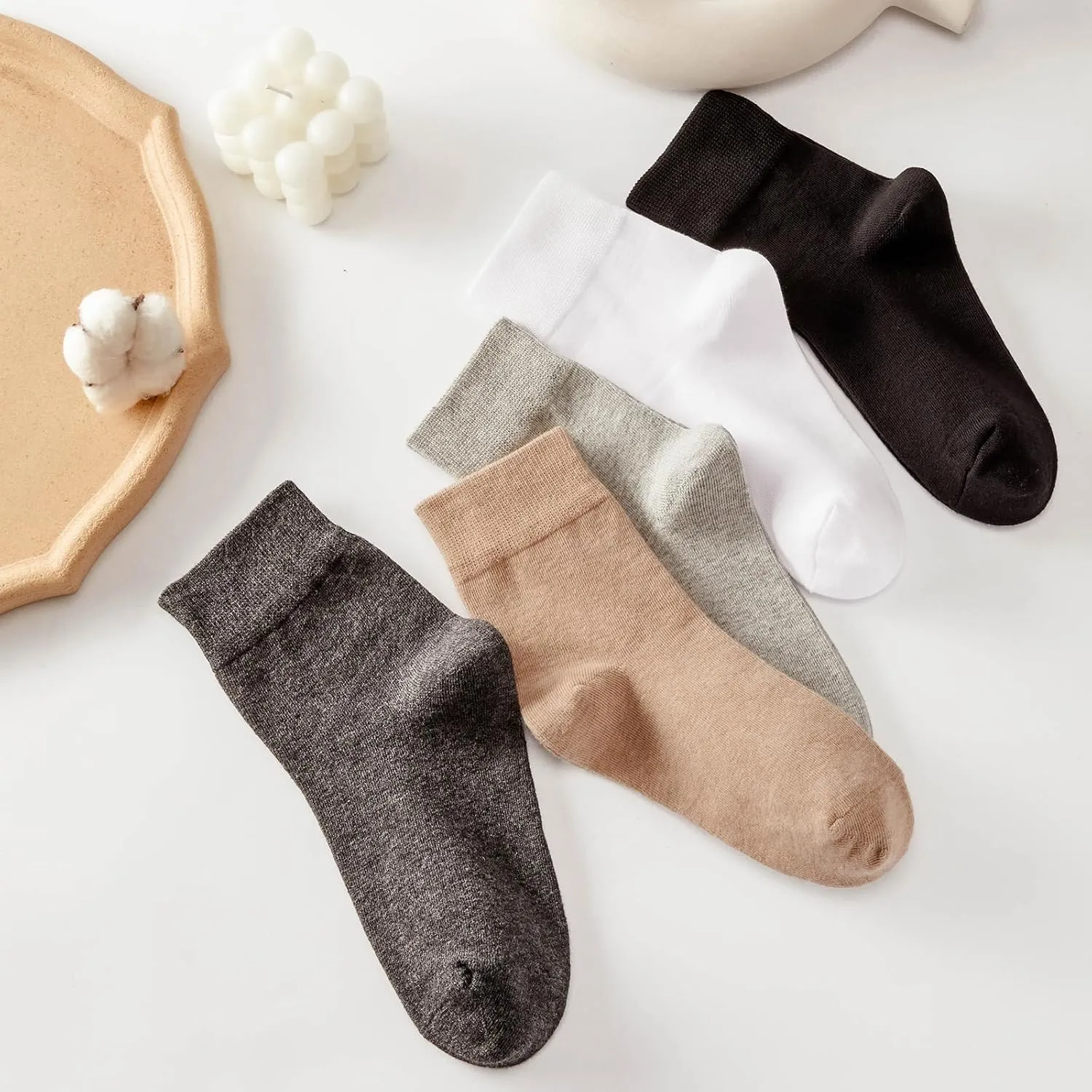 J-BOX 8-10 Pairs Womens Cotton Crew Socks Thin Dress Socks for Women Above Ankle Breathable Casual Sock