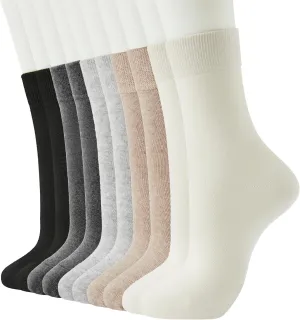 J-BOX 8-10 Pairs Womens Cotton Crew Socks Thin Dress Socks for Women Above Ankle Breathable Casual Sock