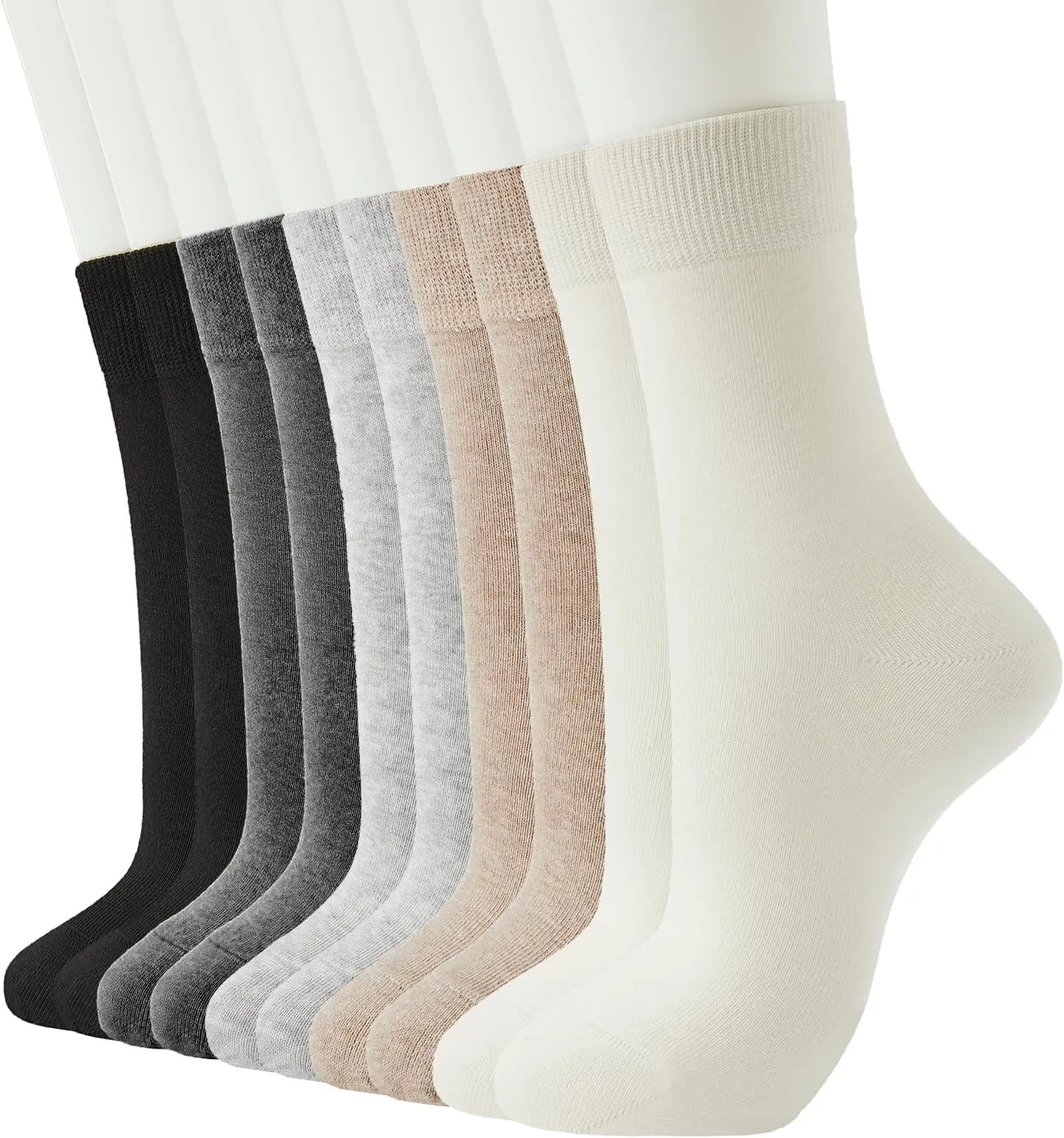 J-BOX 8-10 Pairs Womens Cotton Crew Socks Thin Dress Socks for Women Above Ankle Breathable Casual Sock