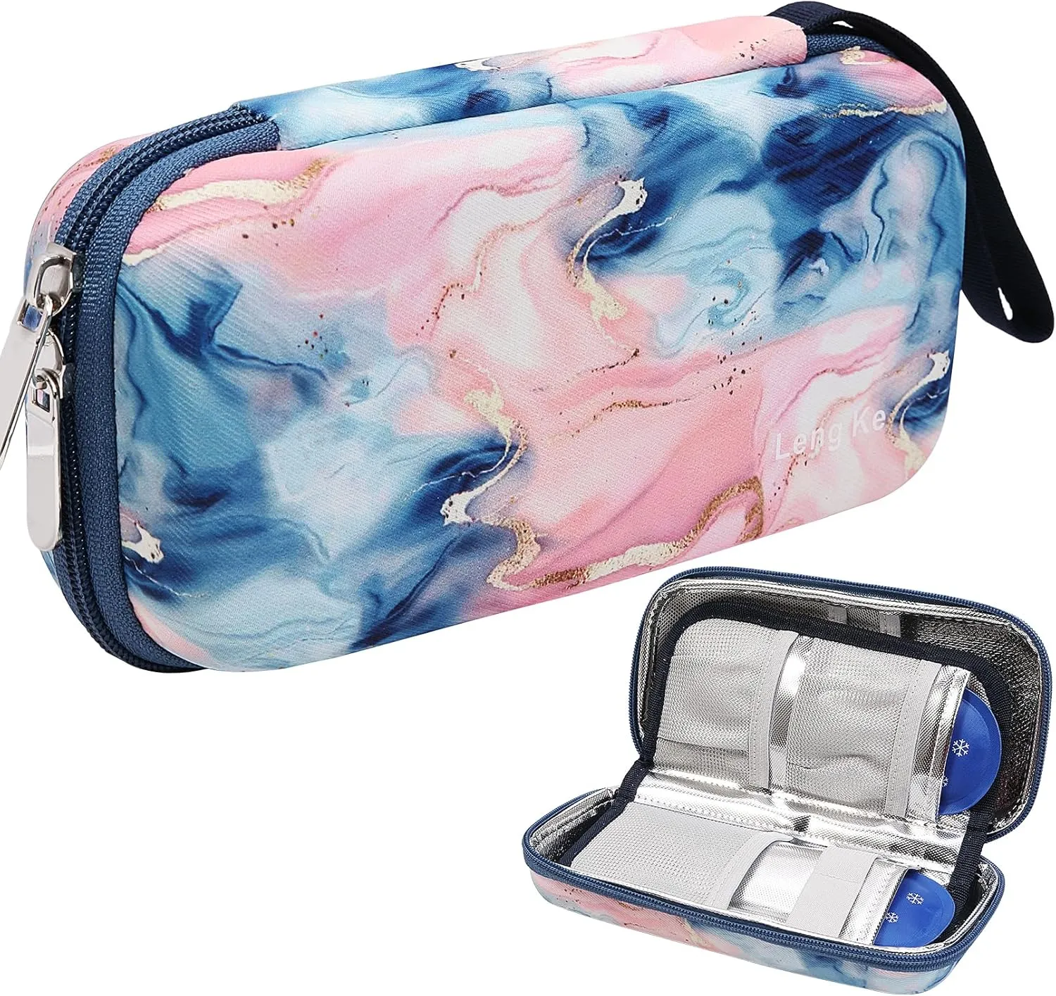 JAKAGO Hard Cover Insulin Cooler Case with 2 Gel Ice Pack TSA Approved Diabetic Medication Organizer with Thermal Insulation Medical Cooling Bag for Traveling (Quicksand Pink)
