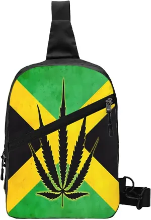 Jamaican Flag With Leaf Portable Crossbody Bag Foldable Sling Bags Sports Gym Chest Daypack Reusable Shoulder Backpack Casual Diagonally Rucksack Fanny Packs