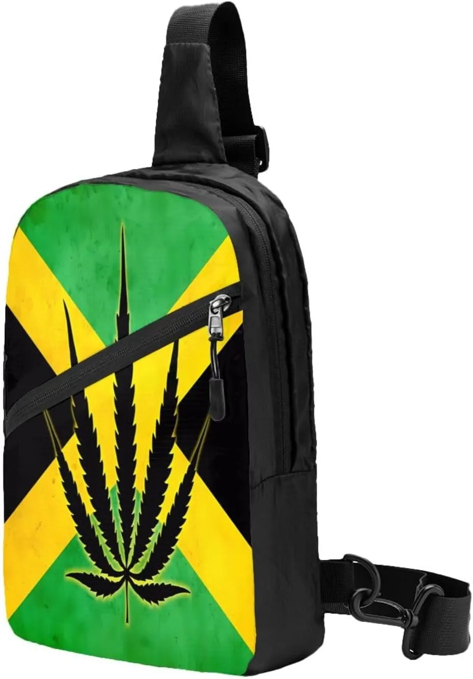 Jamaican Flag With Leaf Portable Crossbody Bag Foldable Sling Bags Sports Gym Chest Daypack Reusable Shoulder Backpack Casual Diagonally Rucksack Fanny Packs