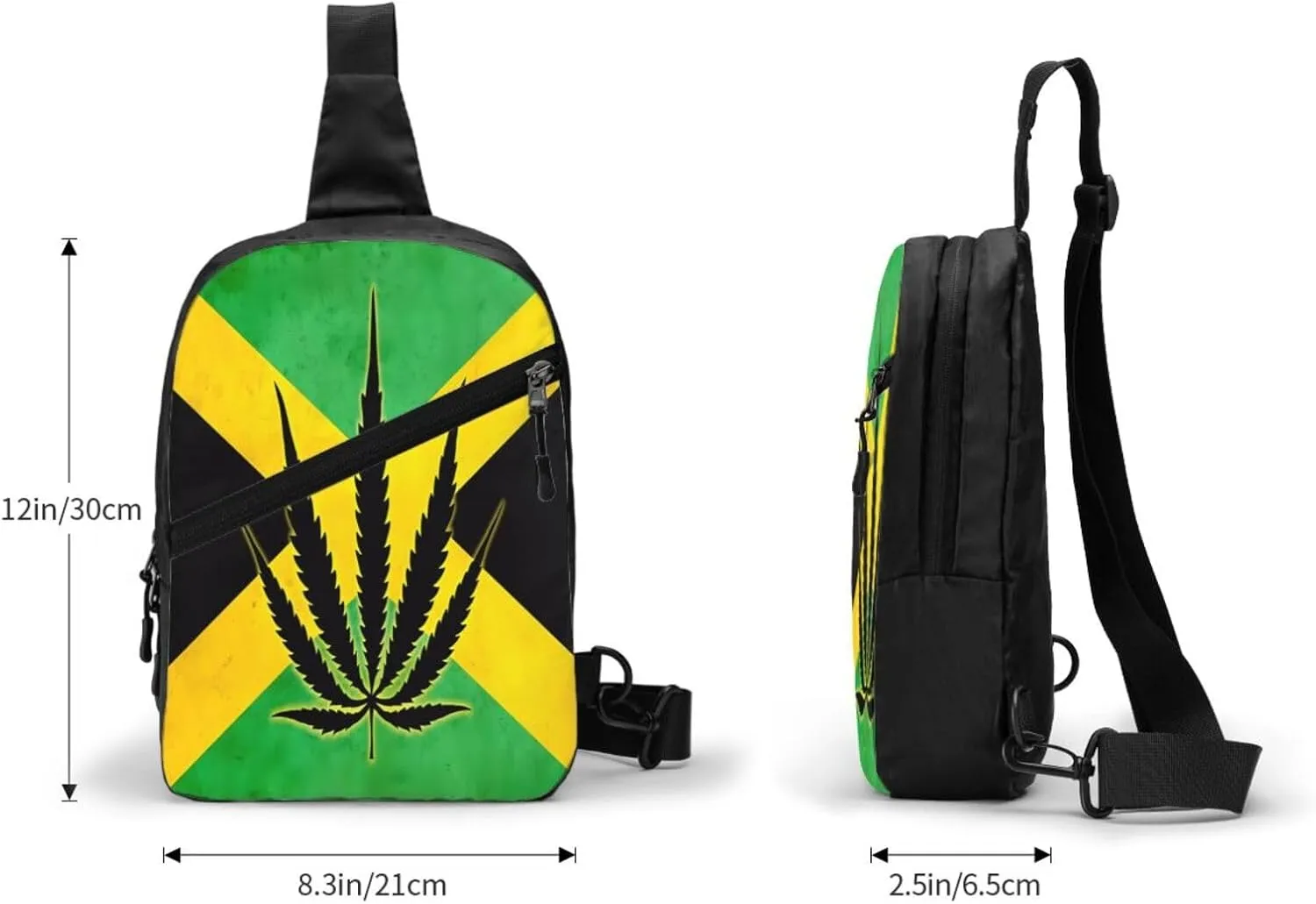 Jamaican Flag With Leaf Portable Crossbody Bag Foldable Sling Bags Sports Gym Chest Daypack Reusable Shoulder Backpack Casual Diagonally Rucksack Fanny Packs