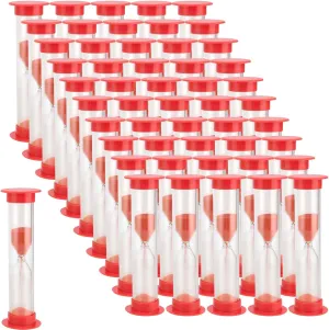 JAPCHET 100 Packs 1 Minute Sand Timer, Hourglass Sandglass Clock, Countdown Bulk Set Timers for Classroom School Prize Party Favors, Red