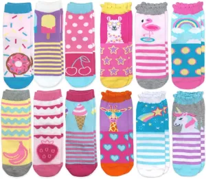 Jefferies Socks Girls Fashion Novelty Pattern Variety Crew Socks 12 Pair Pack