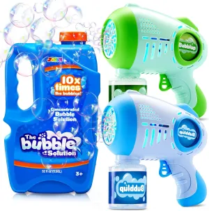 JOYIN 32 oz Bubble Concentrated Solution Refills, 2 Packs Bubble Guns with 4 Bottles Bubble Refill, 10 Holes Light Up Automatic Bubble Gun Machine for Kids, Outdoors, Summer Toys, Gift, Party Favors