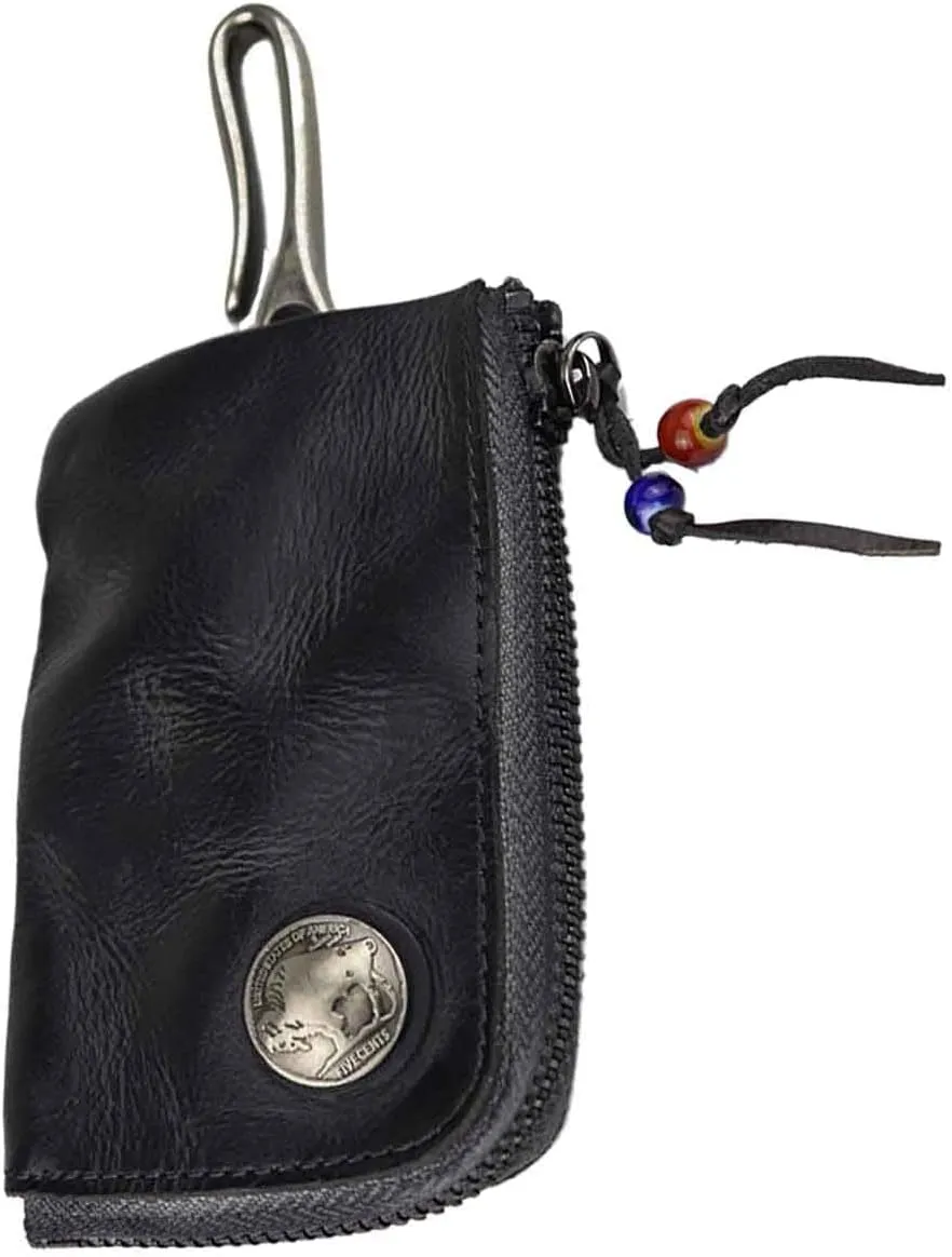 JSBWSFA 1 Pcs Mini Leather Zipper Bag Car Key Bag Coin Organizer Change Holder Key Protection Bag With Metal Hooks