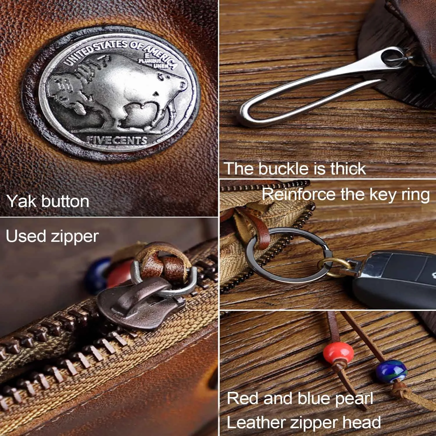 JSBWSFA 1 Pcs Mini Leather Zipper Bag Car Key Bag Coin Organizer Change Holder Key Protection Bag With Metal Hooks