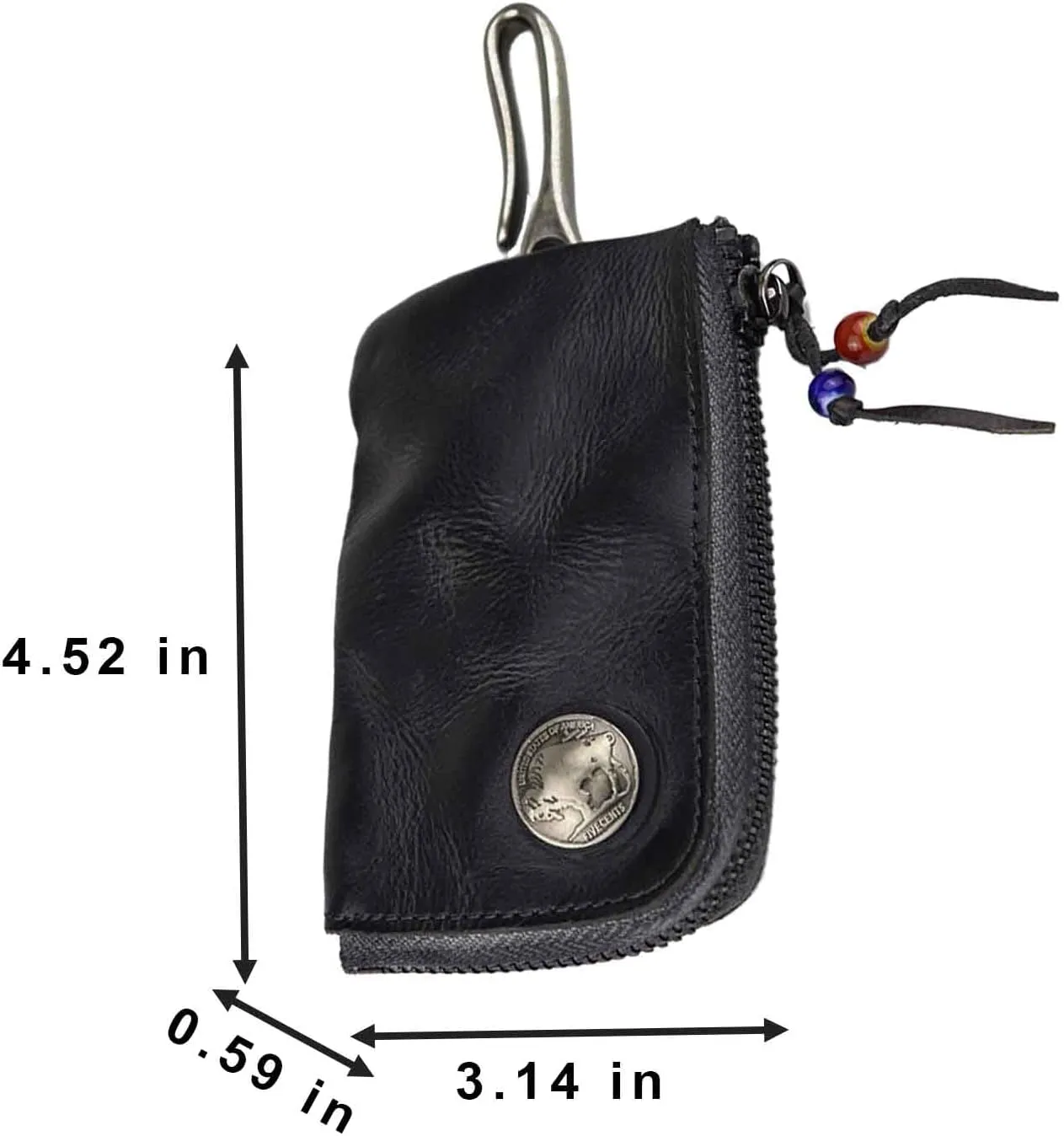 JSBWSFA 1 Pcs Mini Leather Zipper Bag Car Key Bag Coin Organizer Change Holder Key Protection Bag With Metal Hooks