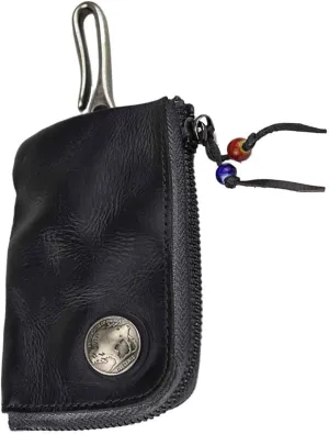 JSBWSFA 1 Pcs Mini Leather Zipper Bag Car Key Bag Coin Organizer Change Holder Key Protection Bag With Metal Hooks