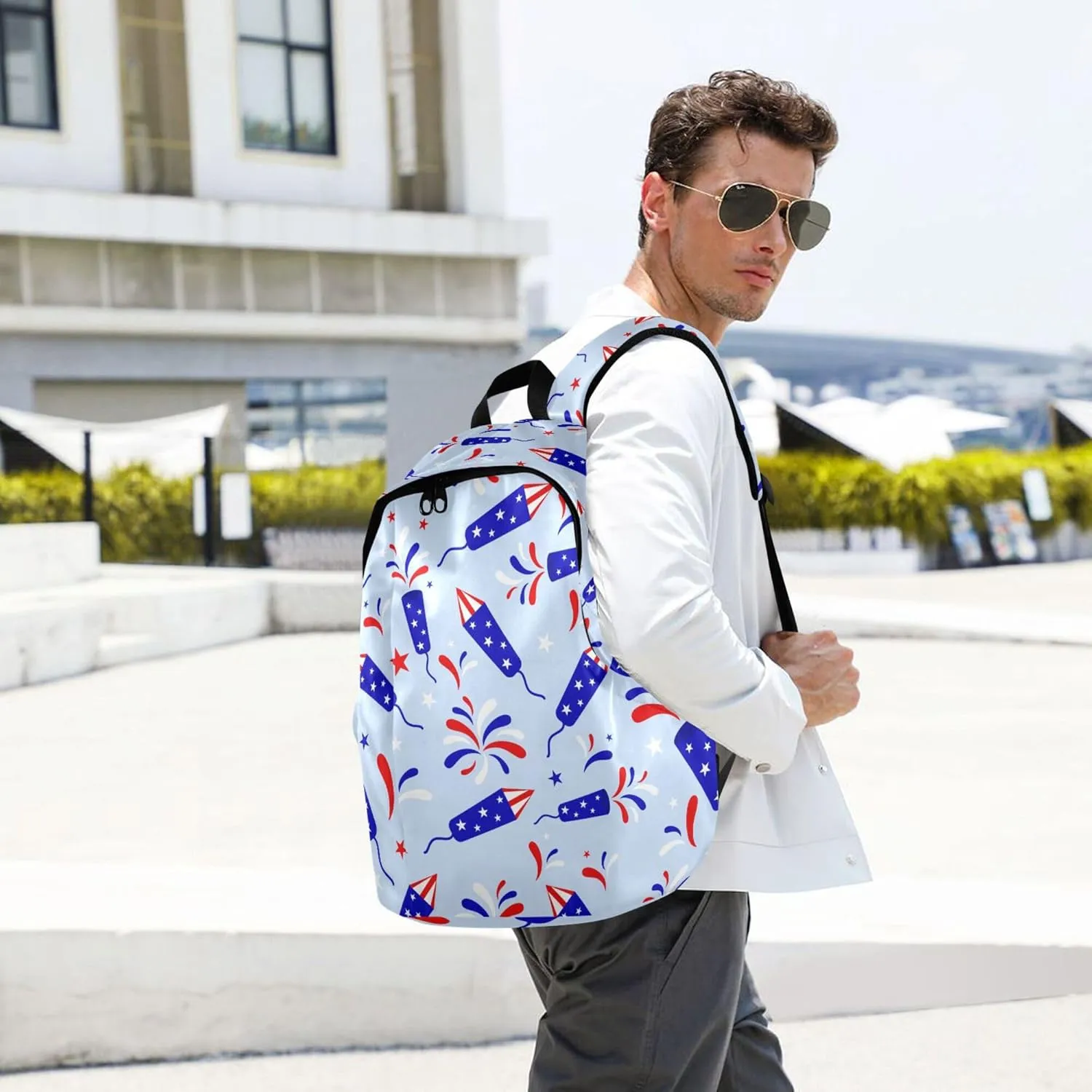 July 4th Rockets Fireworks Laptop Backpack Travel Hiking Camping Work Computer Back Packs Book Bags for Women Men