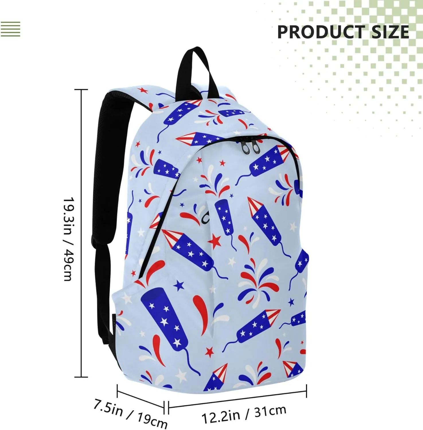 July 4th Rockets Fireworks Laptop Backpack Travel Hiking Camping Work Computer Back Packs Book Bags for Women Men