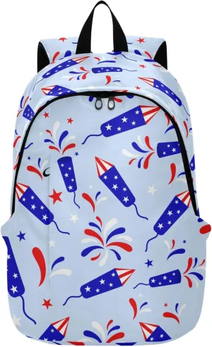 July 4th Rockets Fireworks Laptop Backpack Travel Hiking Camping Work Computer Back Packs Book Bags for Women Men