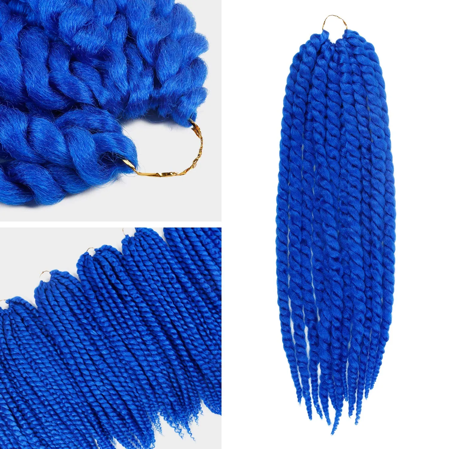 Jumbo Senegalese Twist Crochet Hair, 24 Inch, 8 Pack, Synthetic Extensions for Havana and Mambo Twist Styles, (Blue)