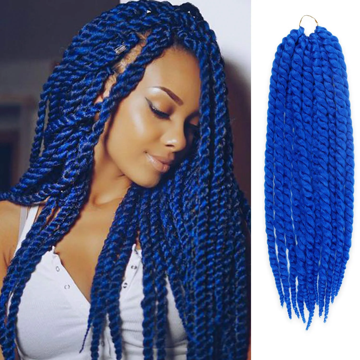 Jumbo Senegalese Twist Crochet Hair, 24 Inch, 8 Pack, Synthetic Extensions for Havana and Mambo Twist Styles, (Blue)