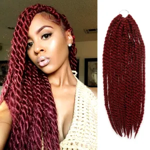 Jumbo Senegalese Twist Crochet Hair, 24 Inch, 8 Pack, Synthetic Extensions for Havana and Mambo Twist Styles, (BURG, Burgundy)