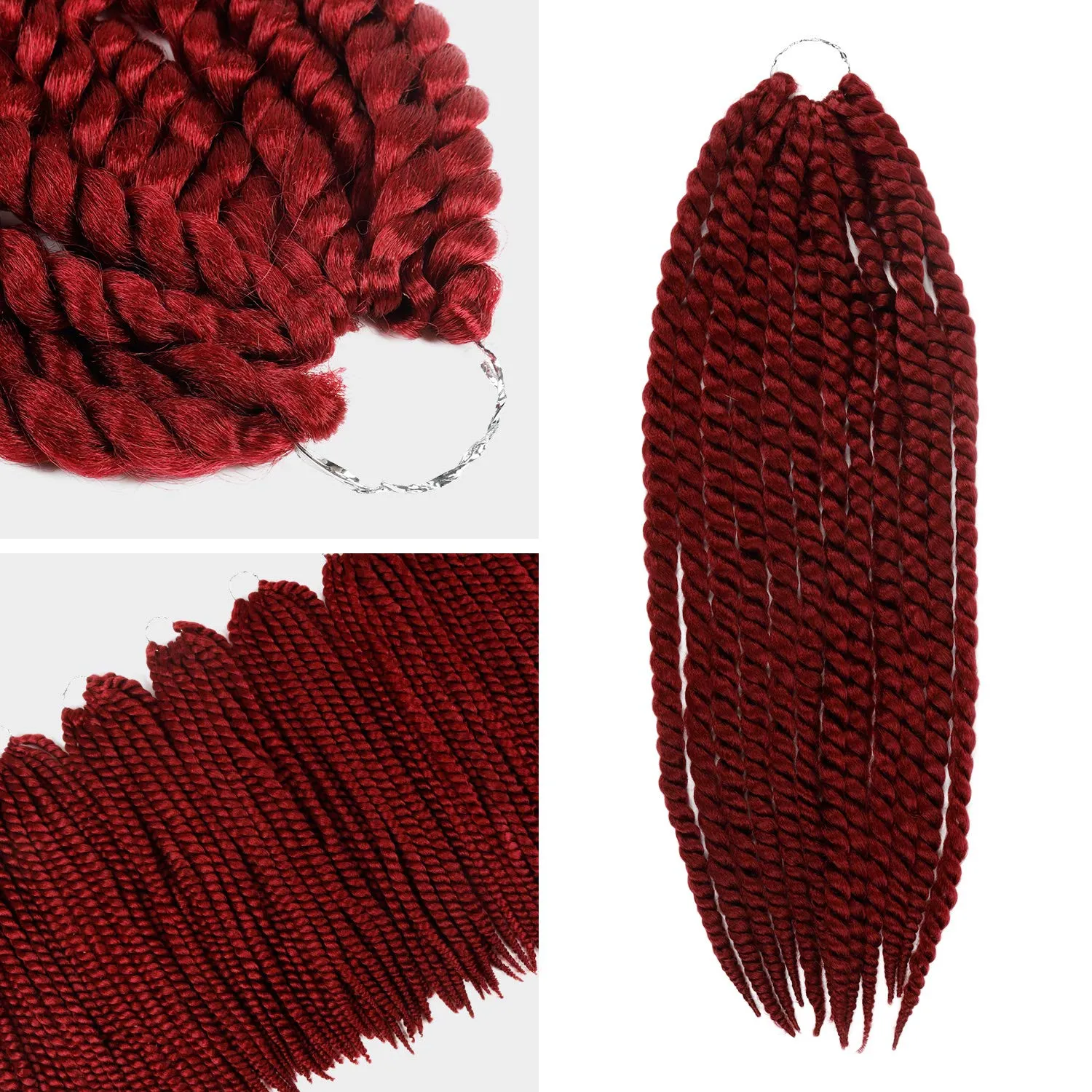 Jumbo Senegalese Twist Crochet Hair, 24 Inch, 8 Pack, Synthetic Extensions for Havana and Mambo Twist Styles, (BURG, Burgundy)