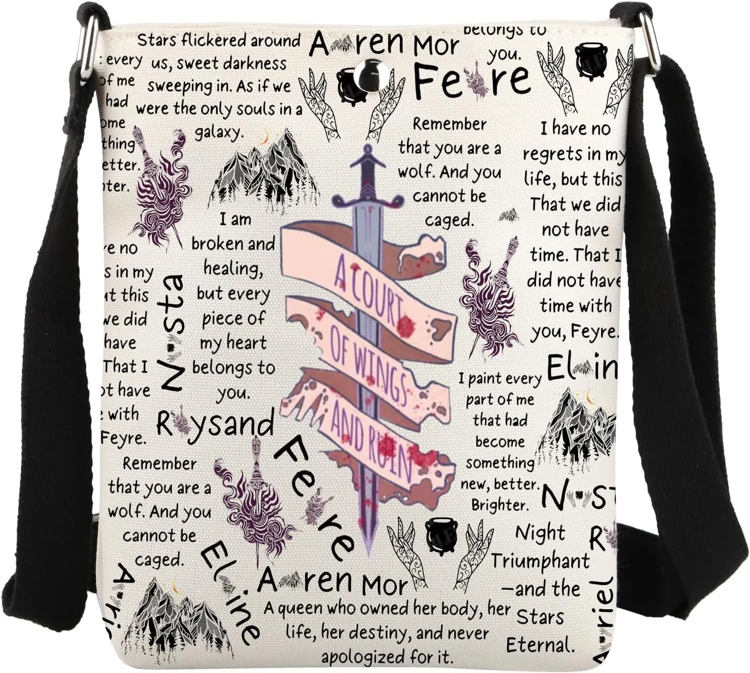 JYTAPP A Court of Wings Ruin Crossbody Bag Book Lover Gift Bookish Merch Fantasy Book Crossbody Purse