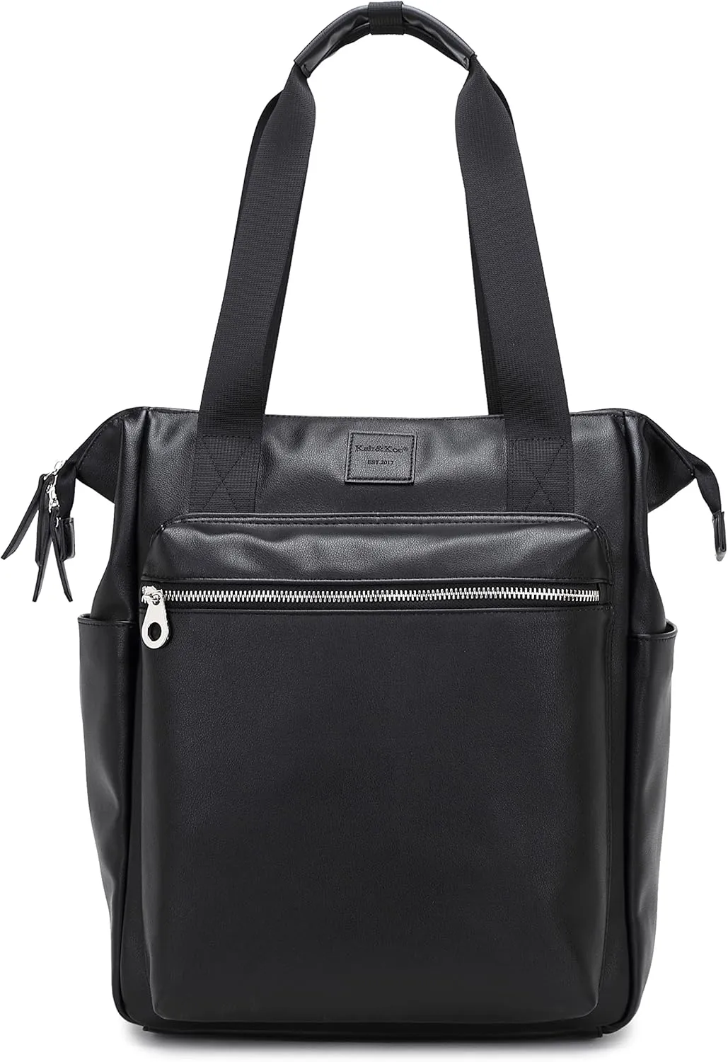 Kah&Kee Leather Convertible Tote Backpack for Women & Men | 14-Inch Laptop Diaper Bag, Office Work, Commuting, Ideal for Teachers, Travel ((Black))