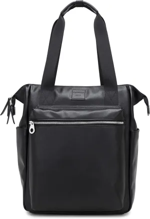 Kah&Kee Leather Convertible Tote Backpack for Women & Men | 14-Inch Laptop Diaper Bag, Office Work, Commuting, Ideal for Teachers, Travel ((Black))