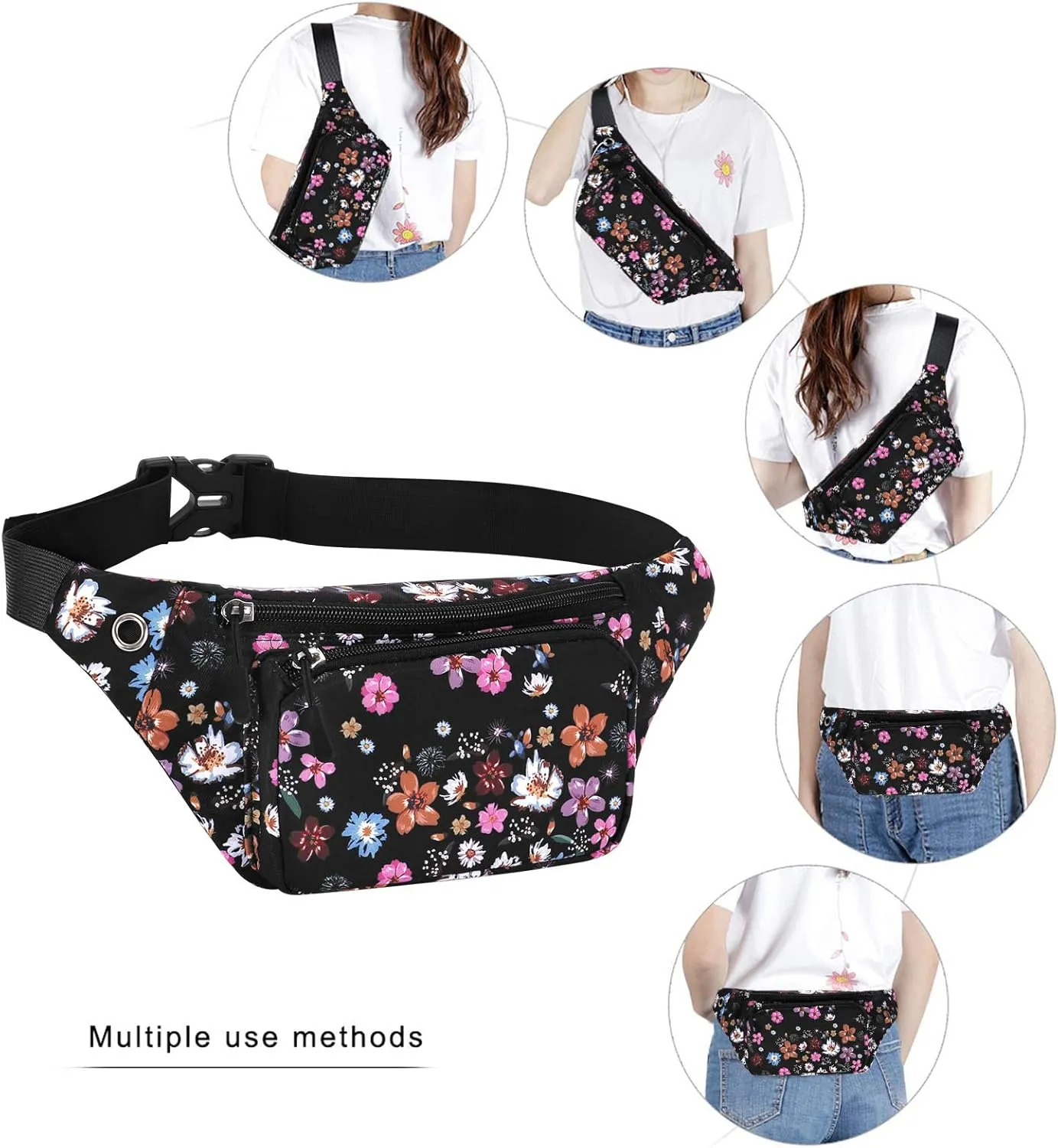 KAMO Fanny Pack, Waist Bag Sling Backpack Water Resistant Durable Polyester Small Waist Bag