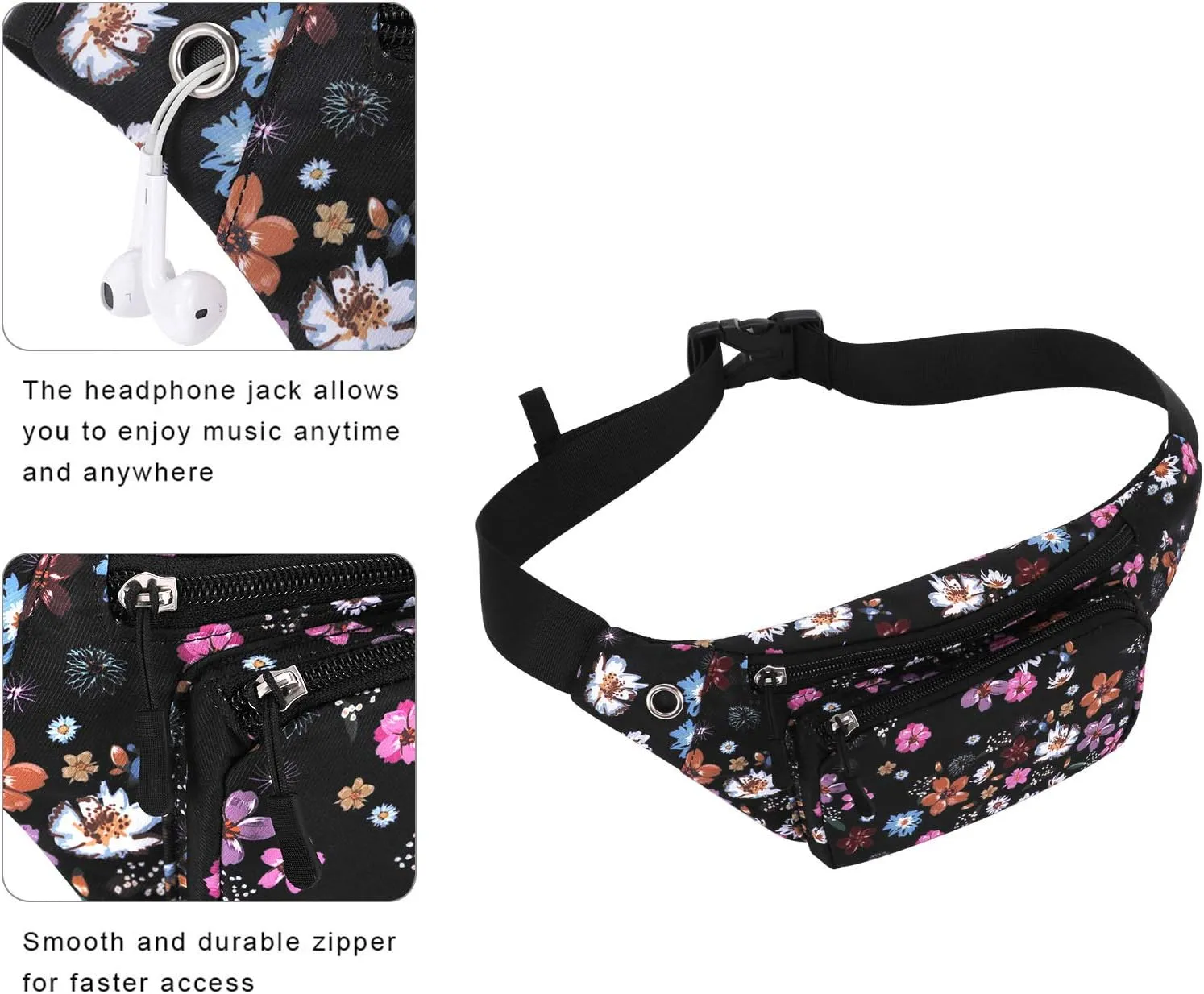 KAMO Fanny Pack, Waist Bag Sling Backpack Water Resistant Durable Polyester Small Waist Bag