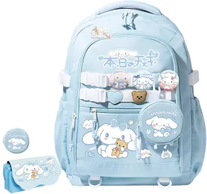 Kawaii Backpack with 21Pcs Accessories &Coin Purse Anime Cartoon Anti-Theft Travel Aesthetic New Semester Gifts Bag