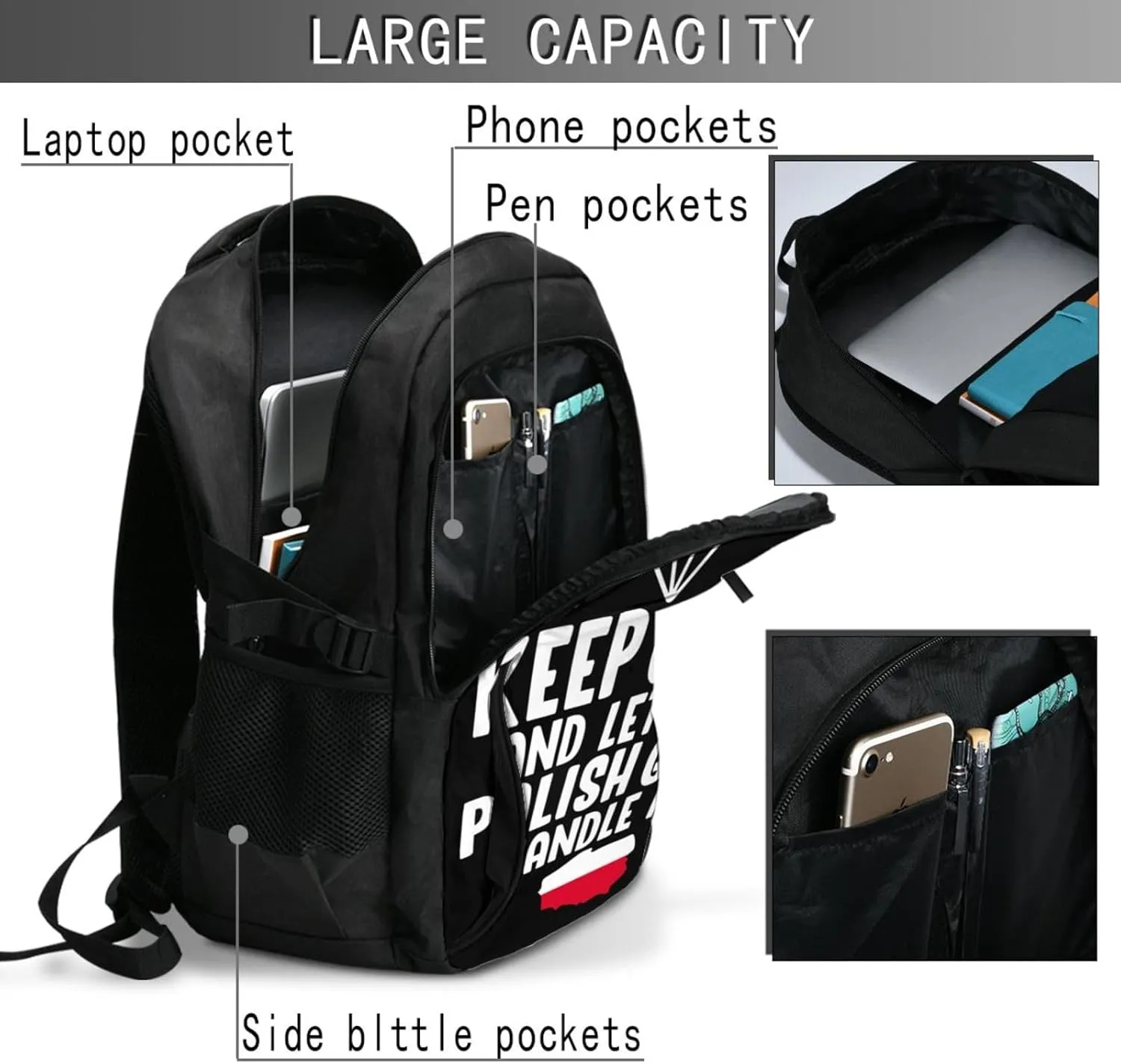 Keep Calm And Let The Polish Women Handle It Poland Slogan Casual Travel Backpacks Hiking Camping Backpack Large Outdoor Sport Daypack Laptop Rucksack Climbing Working Bags with USB Port