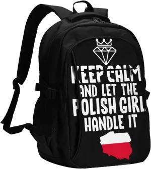 Keep Calm And Let The Polish Women Handle It Poland Slogan Casual Travel Backpacks Hiking Camping Backpack Large Outdoor Sport Daypack Laptop Rucksack Climbing Working Bags with USB Port