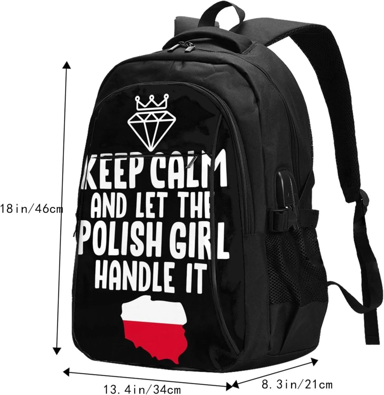Keep Calm And Let The Polish Women Handle It Poland Slogan Casual Travel Backpacks Hiking Camping Backpack Large Outdoor Sport Daypack Laptop Rucksack Climbing Working Bags with USB Port