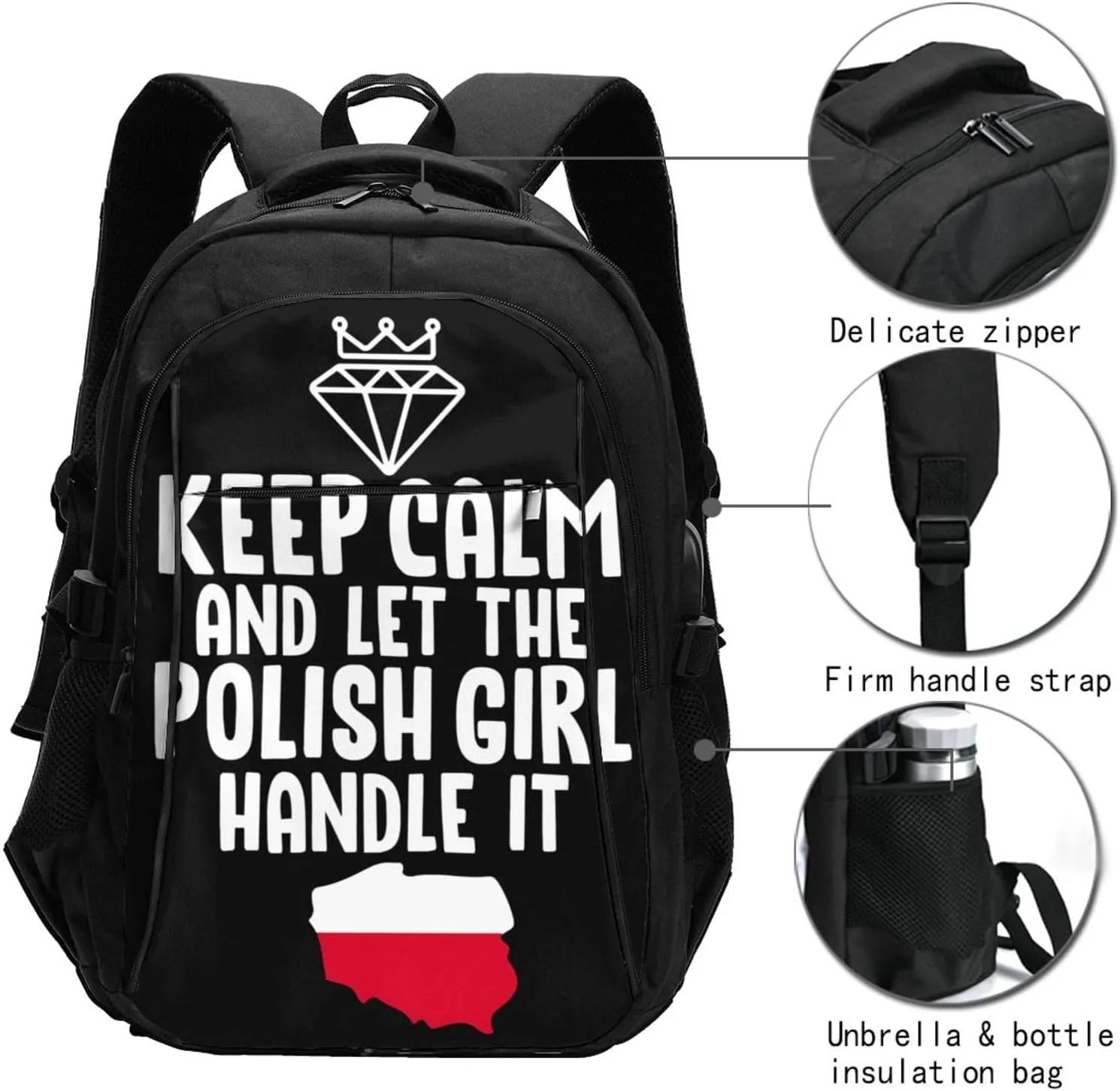 Keep Calm And Let The Polish Women Handle It Poland Slogan Casual Travel Backpacks Hiking Camping Backpack Large Outdoor Sport Daypack Laptop Rucksack Climbing Working Bags with USB Port