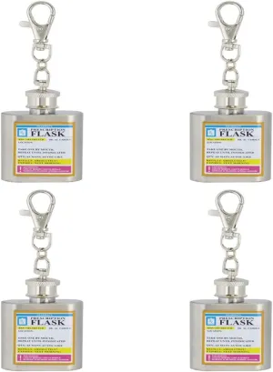 Keychain Prescription Rx Hip Flask Key chain 4 Set 1 oz Unique Funny Novelty Gag Gift, Premium Quality Flask Key Tag for Auto, Motorcycle, Backpacks, Gift (4 PACK)