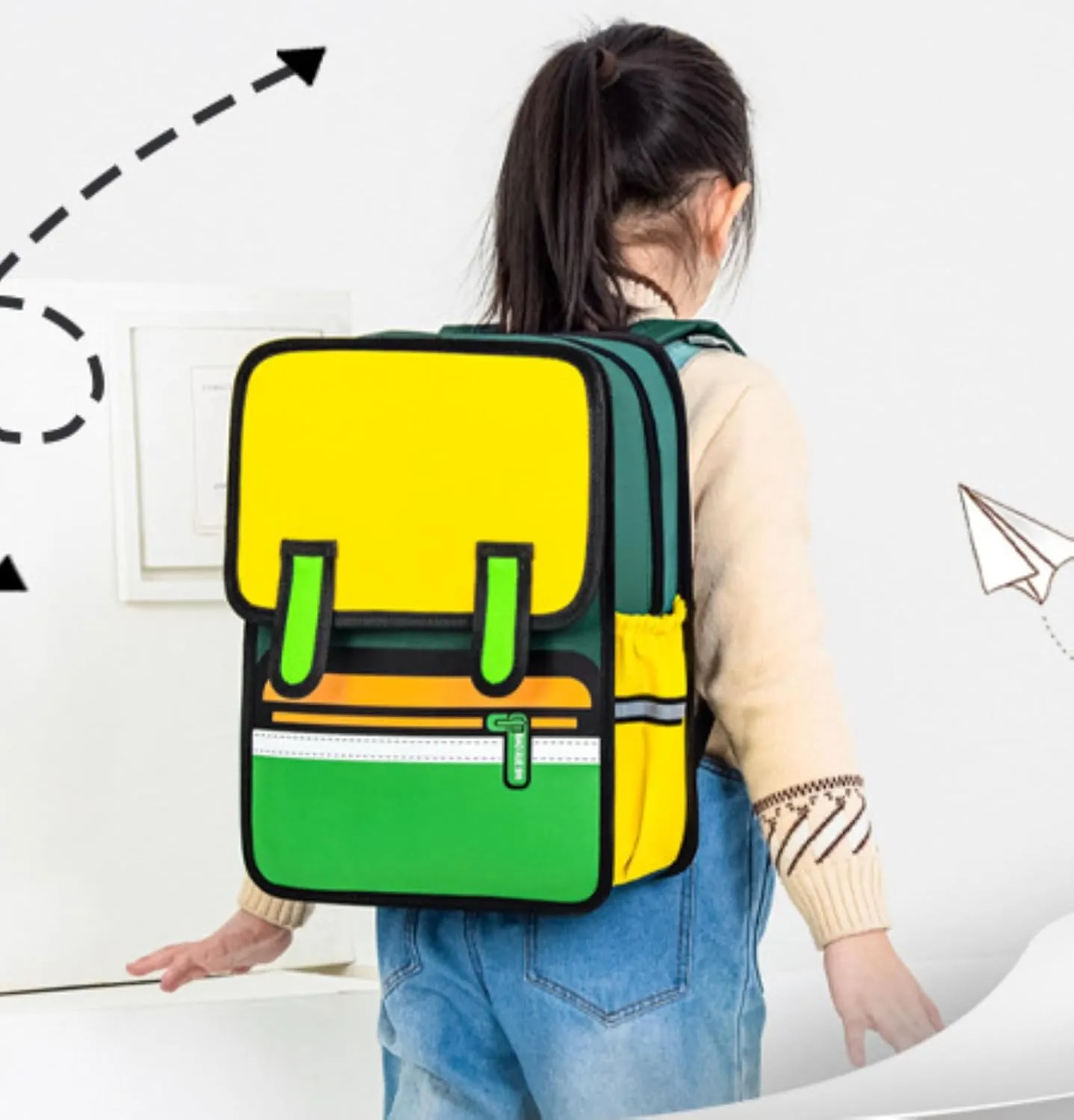 Kid Boys Girls Backpack Waterproof Children Snack Bag Jump Style 3D Primary School Bag Kindergarten Backpack (Yellow)