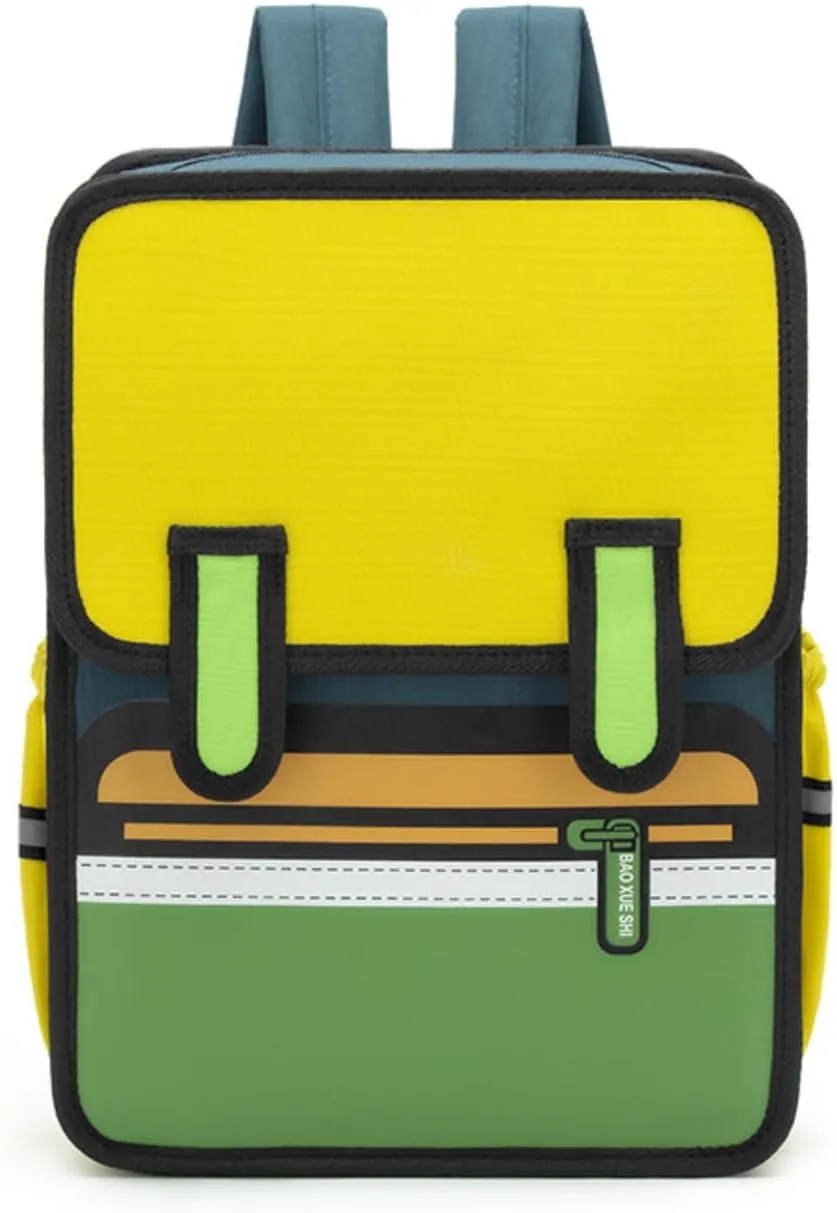 Kid Boys Girls Backpack Waterproof Children Snack Bag Jump Style 3D Primary School Bag Kindergarten Backpack (Yellow)