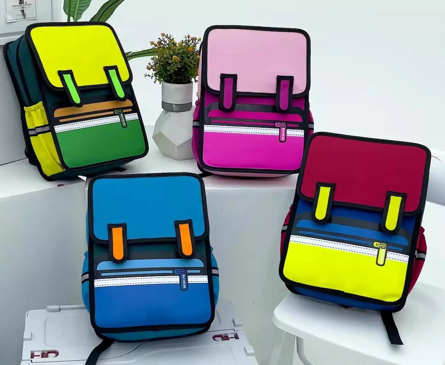 Kid Boys Girls Backpack Waterproof Children Snack Bag Jump Style 3D Primary School Bag Kindergarten Backpack (Yellow)