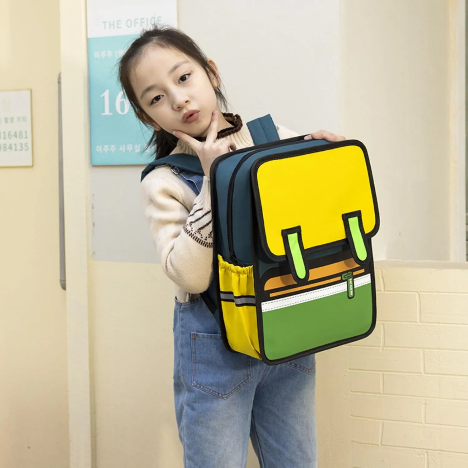 Kid Boys Girls Backpack Waterproof Children Snack Bag Jump Style 3D Primary School Bag Kindergarten Backpack (Yellow)