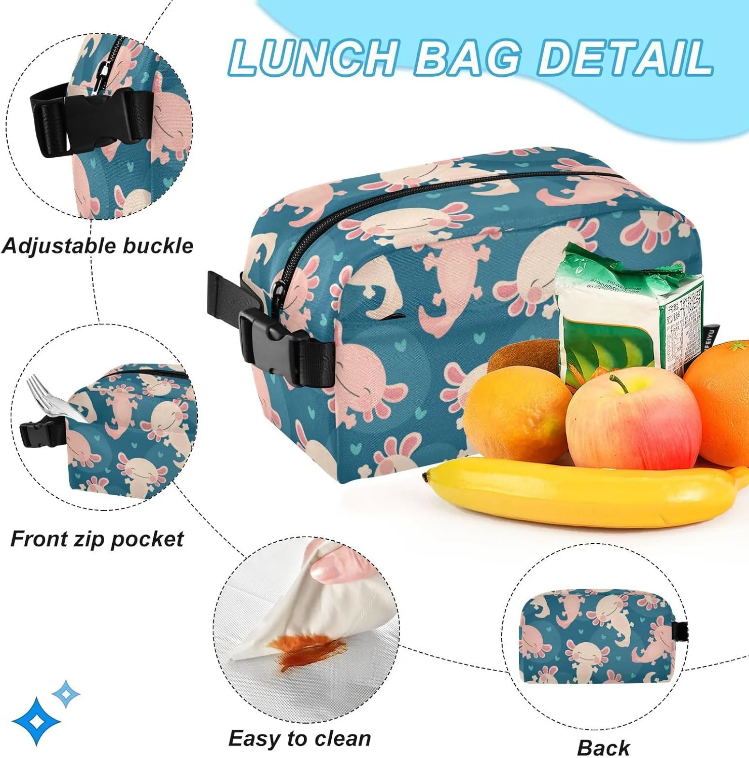 Kids Backpack Set with Lunch Box Axolotl Kawaii Preschool Backpack Bookbag School Bag Cute Backpack Set for Teen Girls Boys