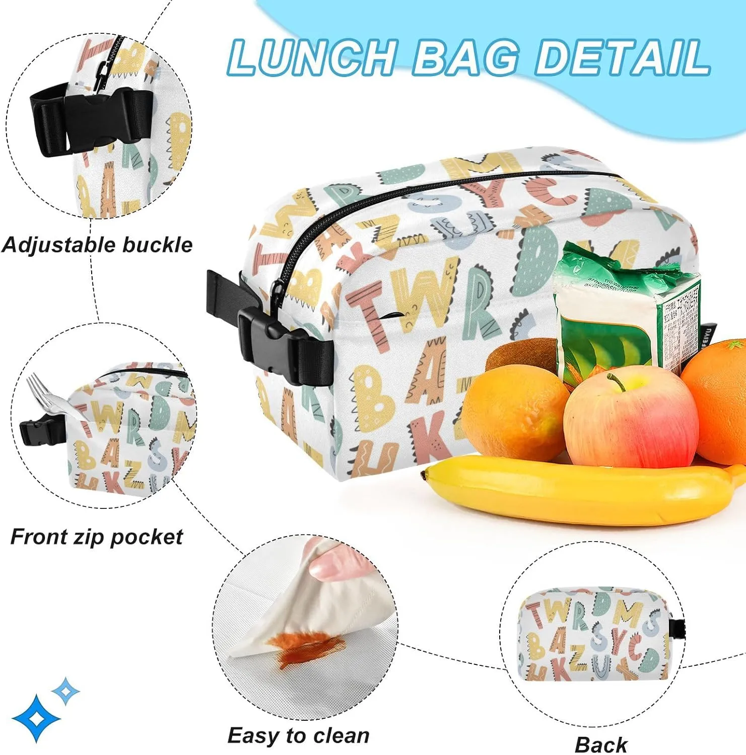 Kids Backpack Set with Lunch Box Dinosaur Alphabet Style Preschool Backpack Bookbag School Bag Cute Backpack Set for Teen Girls Boys