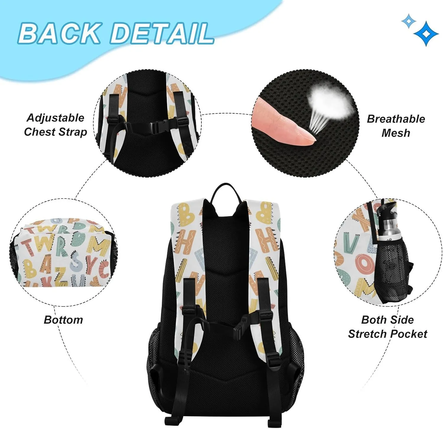 Kids Backpack Set with Lunch Box Dinosaur Alphabet Style Preschool Backpack Bookbag School Bag Cute Backpack Set for Teen Girls Boys