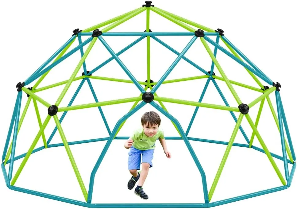 Kids Climbing Dome Tower - 12 ft Jungle Gym Geometric Playground Dome Climber Monkey Bars Play Center, Rust & UV Resistant Steel Supporting 1000 LBS (Blue Green   Metal   3 to 4 Years)