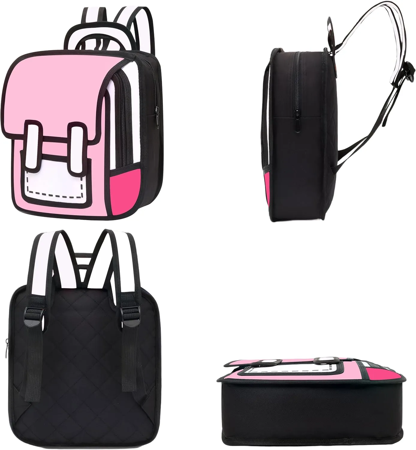 Kids Kawaii Backpack for Girls Cute Toddler 2D Cartoon Comic Paper Jump Bookbag Fun Weird School Schoolbag (Pink, Small)