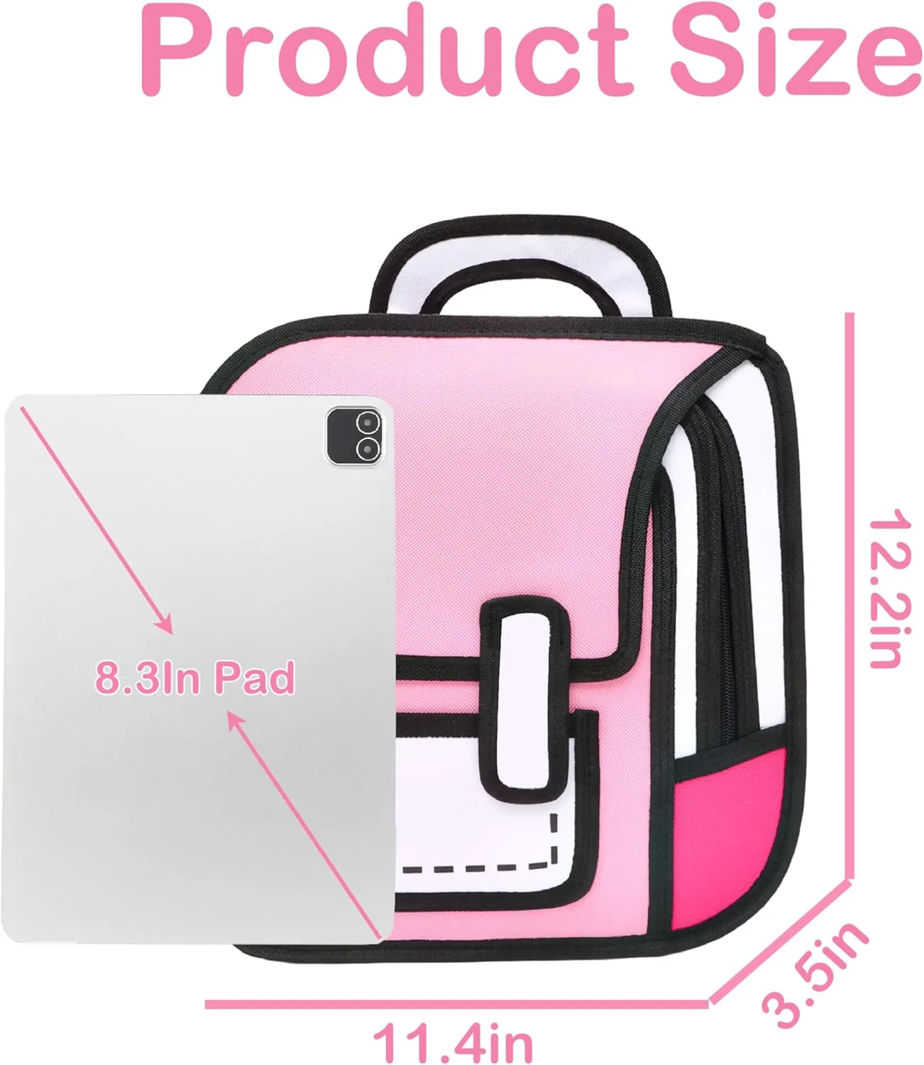 Kids Kawaii Backpack for Girls Cute Toddler 2D Cartoon Comic Paper Jump Bookbag Fun Weird School Schoolbag (Pink, Small)
