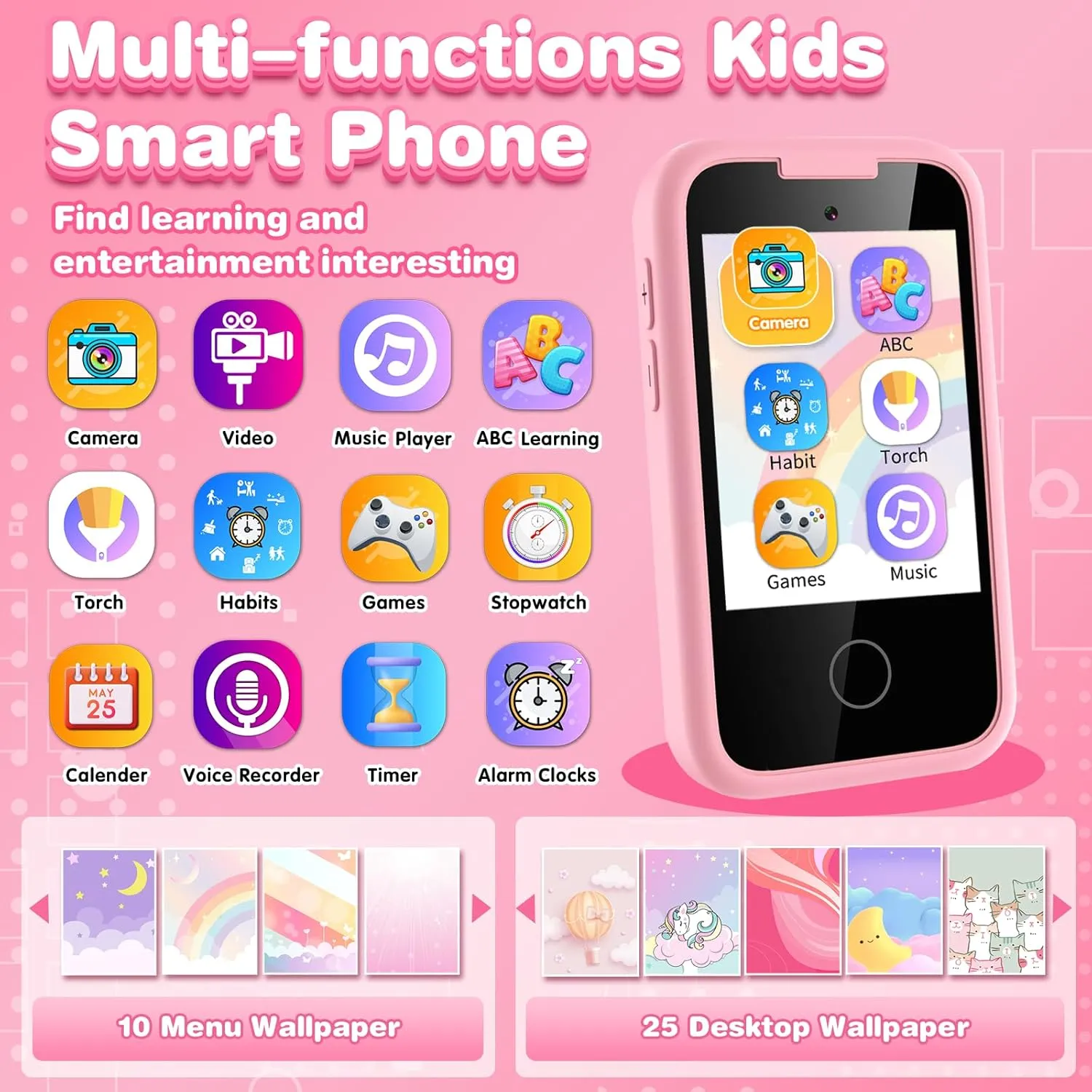 Kids Phone Gifts and Toys for Girls Boys Age 3-8, Phone Toy with Dual Camera, MP3 Music Player, Games, ABCs Touchscreen Toddler Phone Learning Toy Birthday Gifts for Girls Boys 3 4 5 6 7 8 Year Old