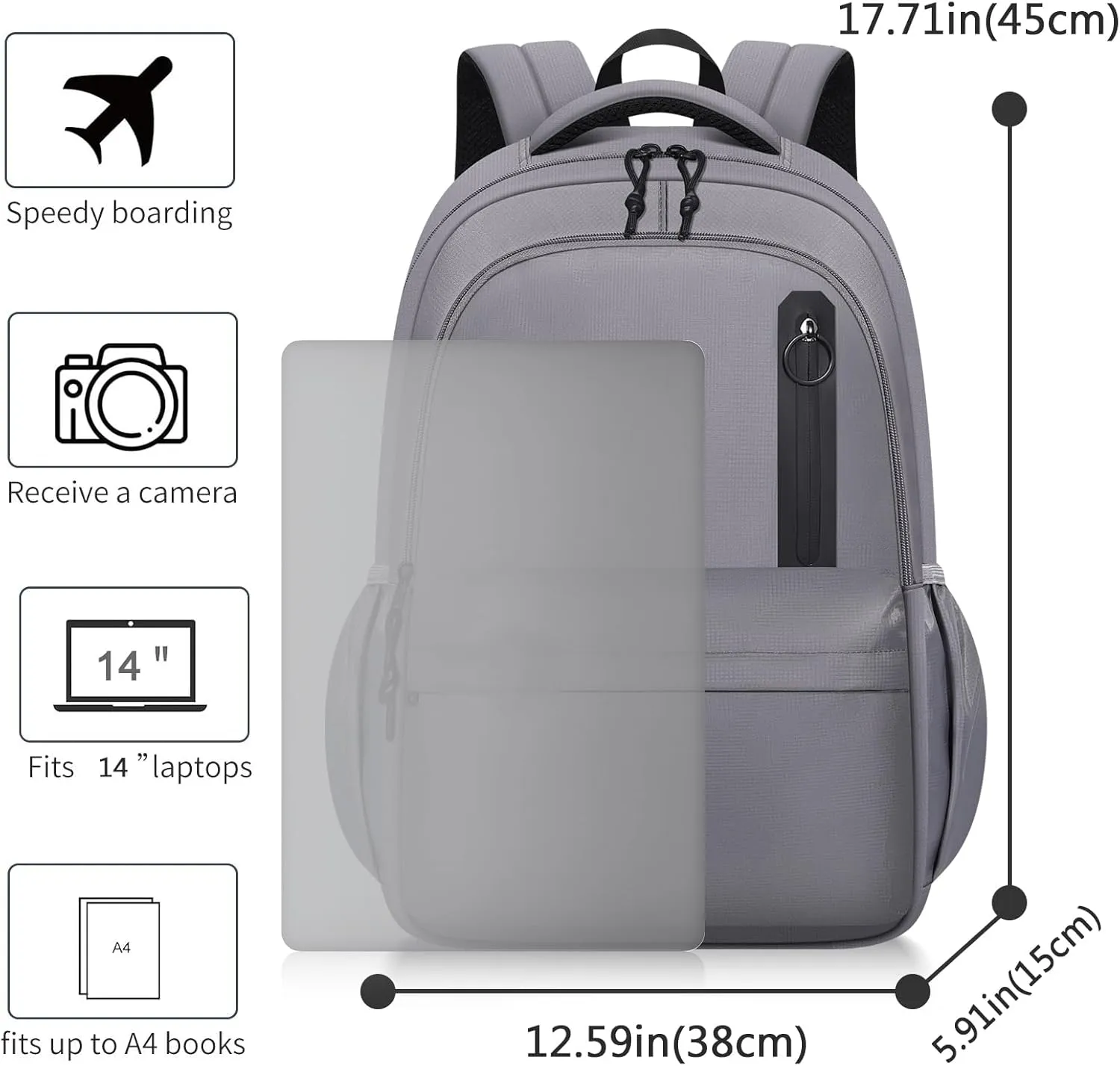 Kids School Bakcpack for Women Aesthetic Laptop Backpack Grey Lightweight College Bookbag Travel Casual Daypack