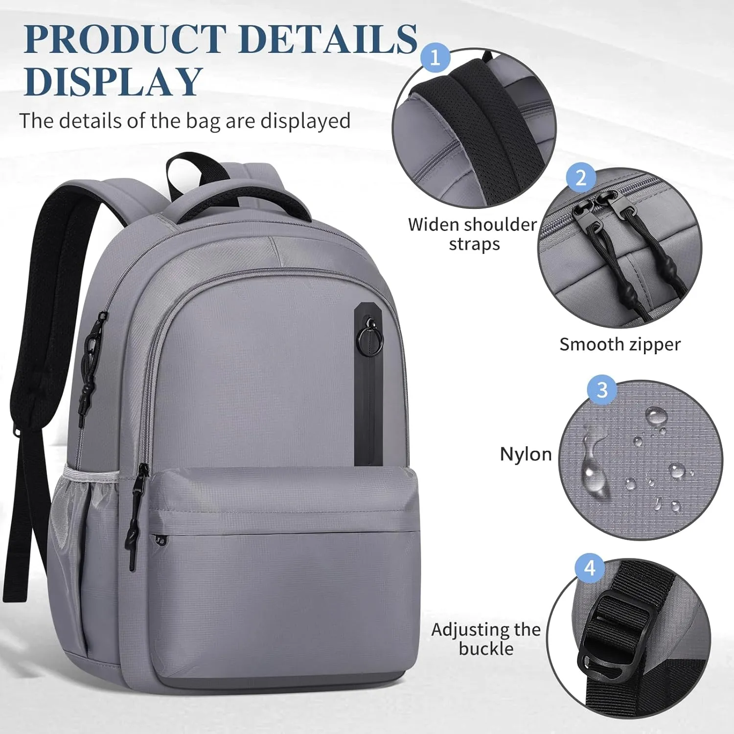 Kids School Bakcpack for Women Aesthetic Laptop Backpack Grey Lightweight College Bookbag Travel Casual Daypack