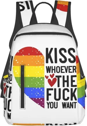 Kiss Whoever The Fuck You Want LGBT Rainbow Gay Pride Heart Travel Laptop Backpack Casual Backpacks Double Shoulder Daypack Notebook Rucksack Work Bags Sports Bag for Hiking Camping Beach