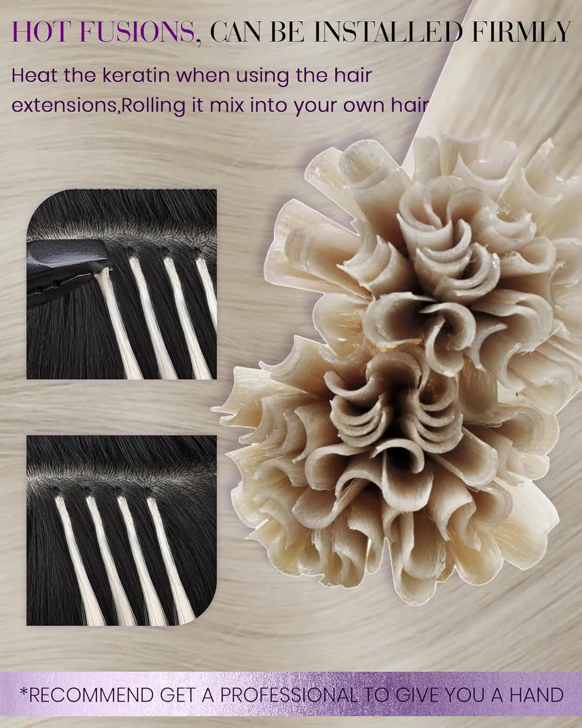 LaaVoo Blonde U Tip Hair Extensions Human Hair Platinum Blonde K Tip Hair Extensions Real Human Hair 22 in Ktip Human Hair Extensions Blonde Hot Fusion Long Straight 50g 50s