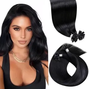 LaaVoo Ktip Hair Extensions Real Human Hair Black U Tip Hair Extensions 22 Inch Jet Black Utip Hair Extensions Human Hair Fusion Keratin Human Hair Extensions 50g 50s