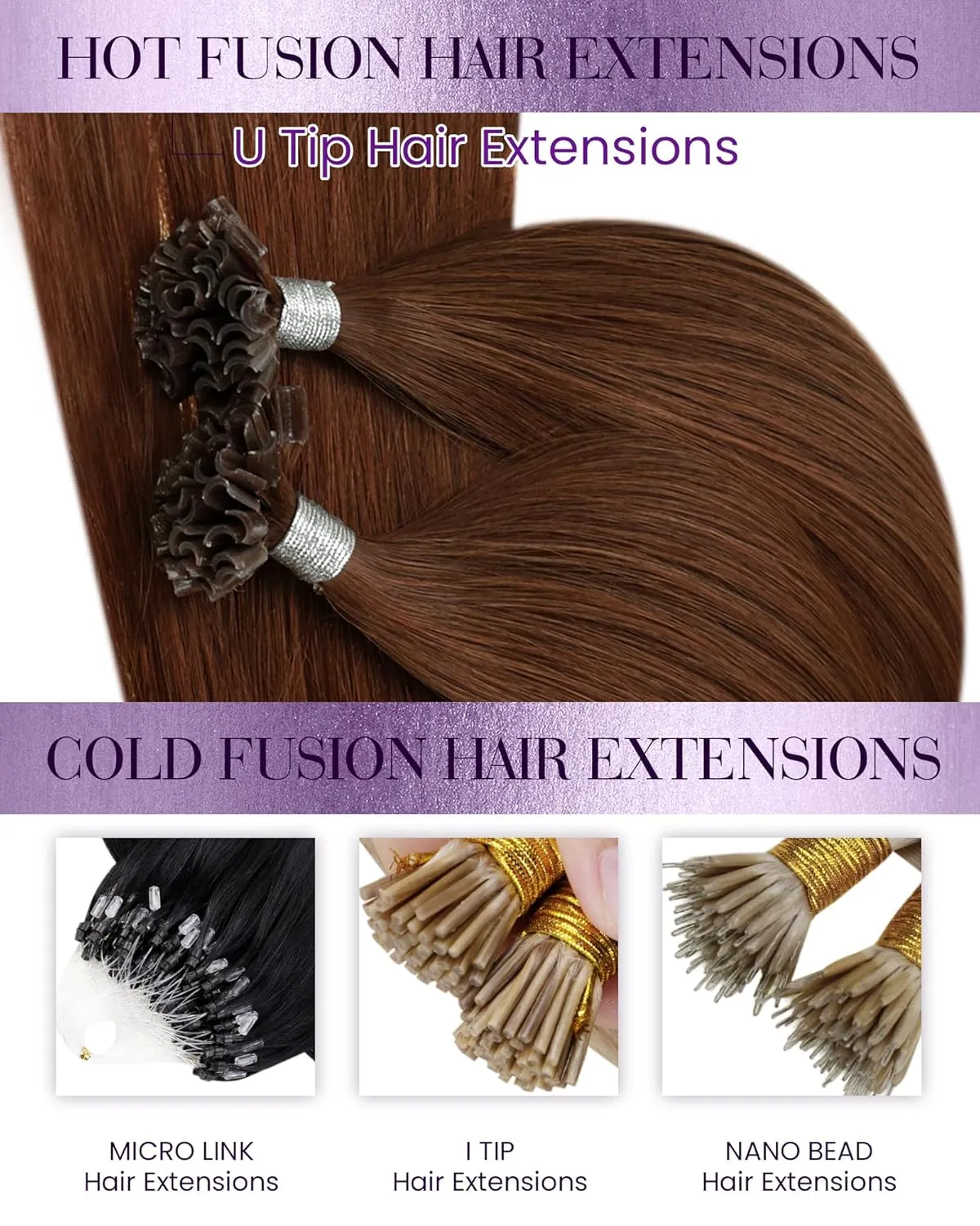 LaaVoo U Tip Hair Extensions Human Hair Auburn K Tip Hair Extensions Real Human Hair Long Straight 50g/50s 22 Inch